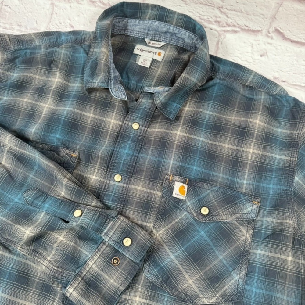 Carhartt Pearl Snap Long Sleeve Shirt‎ Men's 2XL Tall Plaid Relaxed Fit Western